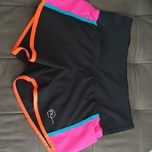 Black Athletic Shorts with Pink and Orange Trim